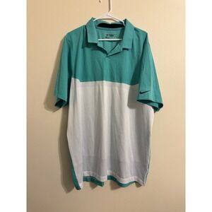 Nike Shirt‎ Mens XXL White Blue Polo Tour Performance Golf Dri Fit Polyester